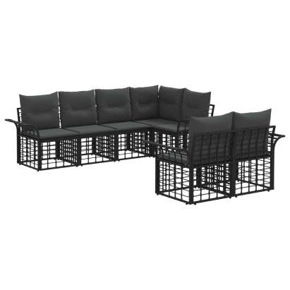 Set de canapele de exterior 7 pcs Negru și Gri închis Poliester GartenMobel Dekor