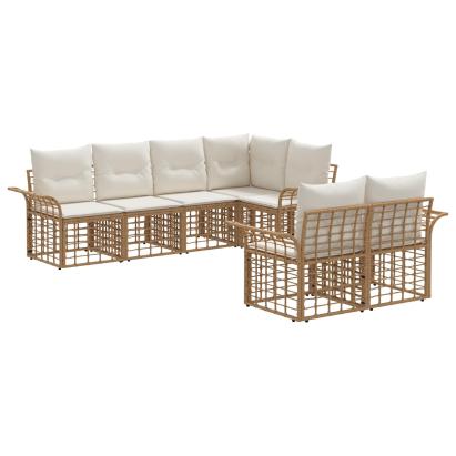 Set de canapele de exterior 7 pcs Alb Natural și Crem Poliester GartenMobel Dekor