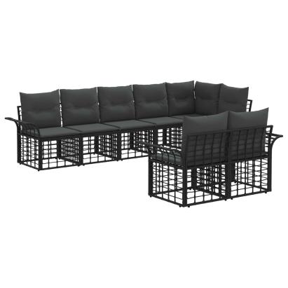 Set de canapele de exterior 8 pcs Negru și Gri închis Poliester GartenMobel Dekor