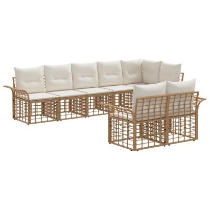 Set de canapele de exterior 8 pcs Alb Natural și Crem Poliester GartenMobel Dekor