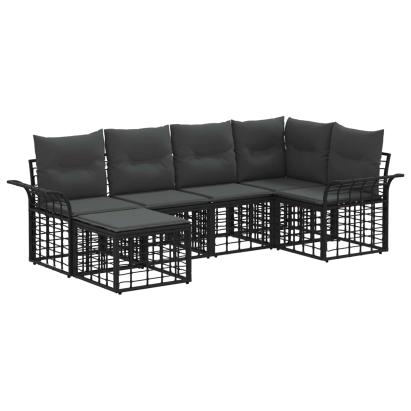 Set de canapele de exterior 6 pcs Negru și Gri închis Poliester GartenMobel Dekor