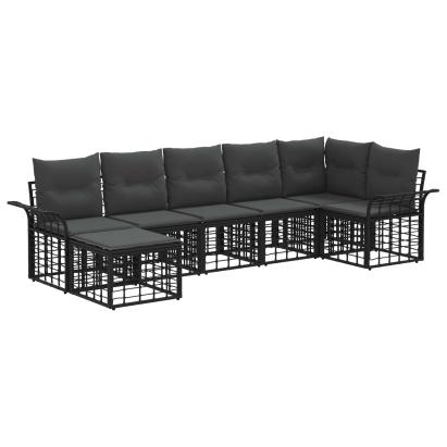 Set de canapele de exterior 7 pcs Negru și Gri închis Poliester GartenMobel Dekor