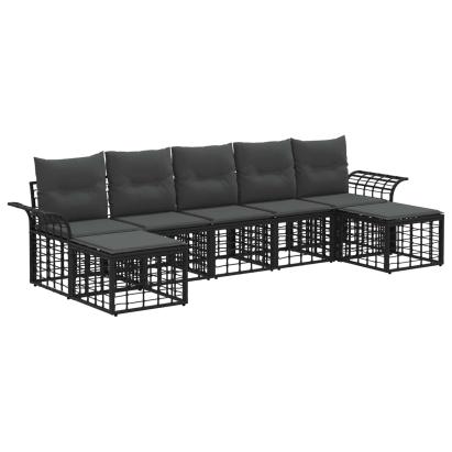 Set de canapele de exterior 7 pcs Negru și Gri închis Poliester GartenMobel Dekor