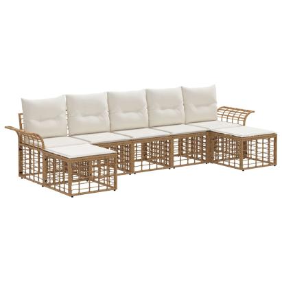 Set de canapele de exterior 7 pcs Alb Natural și Crem Poliester GartenMobel Dekor