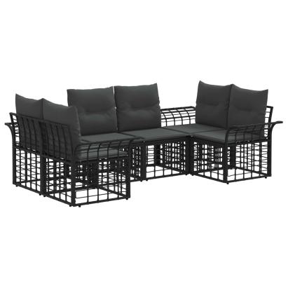 Set de canapele de exterior 6 pcs Negru și Gri închis Poliester GartenMobel Dekor