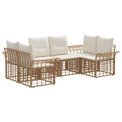 Set de canapele de exterior 6 pcs Alb Natural și Crem Poliester GartenMobel Dekor