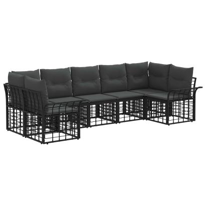 Set de canapele de exterior 7 pcs Negru și Gri închis Poliester GartenMobel Dekor