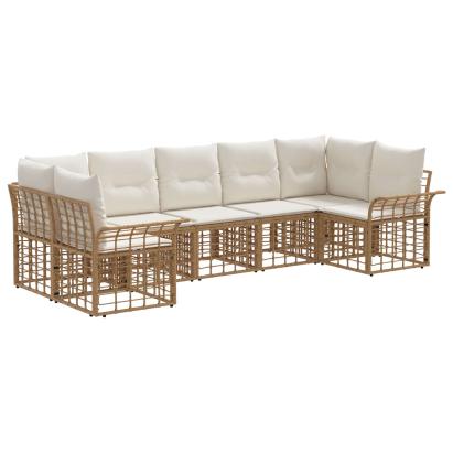 Set de canapele de exterior 7 pcs Alb Natural și Crem Poliester GartenMobel Dekor