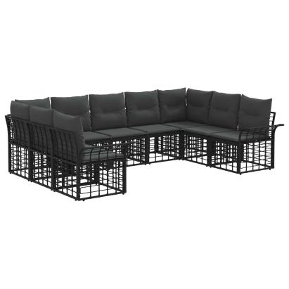 Set de canapele de exterior 9 pcs Negru și Gri închis Poliester GartenMobel Dekor