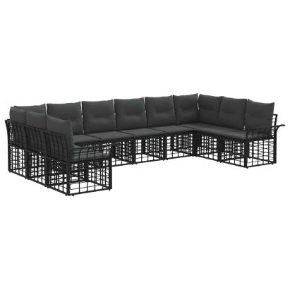 Set de canapele de exterior cu pernă 10 pcs Negru și Gri închis GartenMobel Dekor
