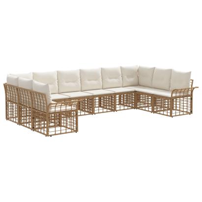 Set de canapele de exterior cu pernă 10 pcs Alb Natural și Crem GartenMobel Dekor
