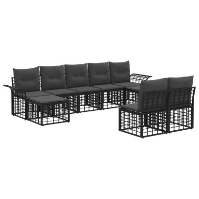 Set de canapele de exterior 9 pcs Negru și Gri închis Poliester GartenMobel Dekor