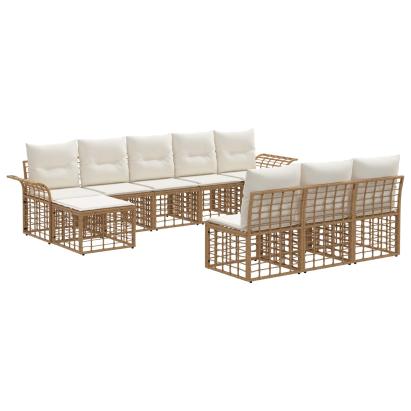 Set de canapele de exterior 9 pcs Alb Natural și Crem Poliester GartenMobel Dekor