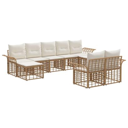 Set de canapele de exterior 9 pcs Alb Natural și Crem Poliester GartenMobel Dekor