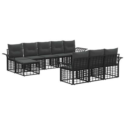 Set de canapele de exterior cu pernă 10 pcs Negru și Gri închis GartenMobel Dekor