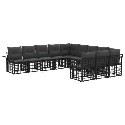 Set de canapele de exterior cu pernă 11 pcs Negru și Gri închis GartenMobel Dekor