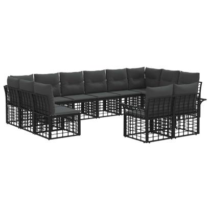 Set de canapele de exterior cu pernă 12 pcs Negru și Gri închis GartenMobel Dekor