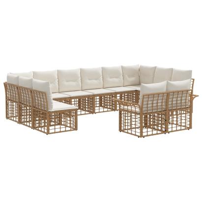 Set de canapele de exterior cu pernă 12 pcs Alb Natural și Crem GartenMobel Dekor
