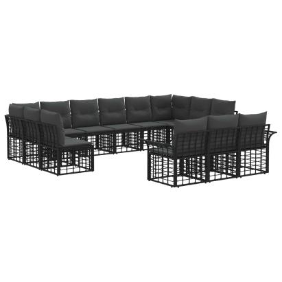 Set de canapele de exterior cu pernă 13 pcs Negru și Gri închis GartenMobel Dekor