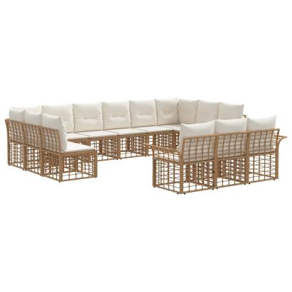 Set de canapele de exterior cu pernă 13 pcs Alb Natural și Crem GartenMobel Dekor