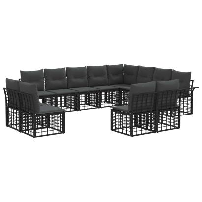 Set de canapele de exterior cu pernă 12 pcs Negru și Gri închis GartenMobel Dekor