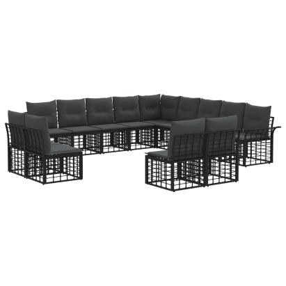 Set de canapele de exterior cu pernă 13 pcs Negru și Gri închis GartenMobel Dekor