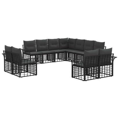 Set de canapele de exterior cu pernă 11 pcs Negru și Gri închis GartenMobel Dekor