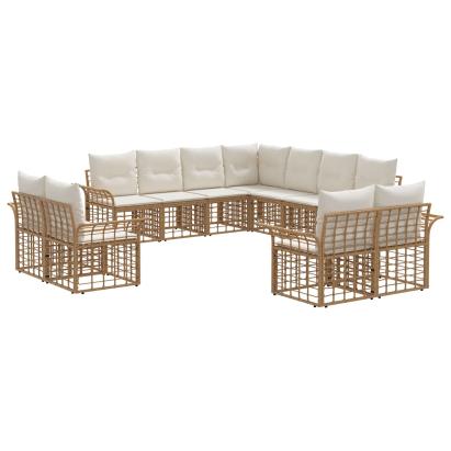 Set de canapele de exterior cu pernă 11 pcs Alb Natural și Crem GartenMobel Dekor