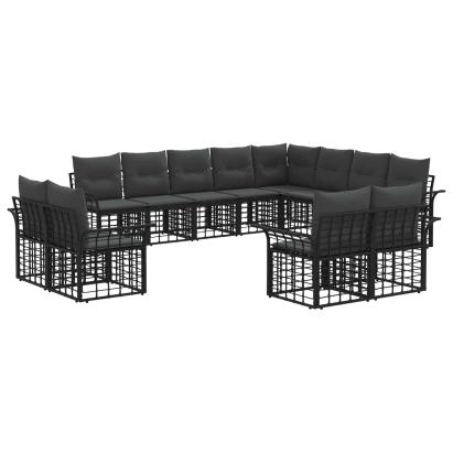 Set de canapele de exterior cu pernă 12 pcs Negru și Gri închis GartenMobel Dekor