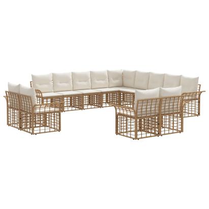 Set de canapele de exterior cu pernă 13 pcs Alb Natural și Crem GartenMobel Dekor