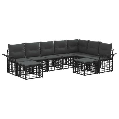 Set de canapele de exterior 9 pcs Negru și Gri închis Poliester GartenMobel Dekor
