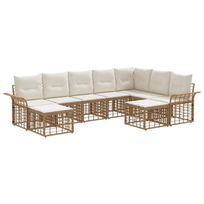 Set de canapele de exterior 9 pcs Alb Natural și Crem Poliester GartenMobel Dekor