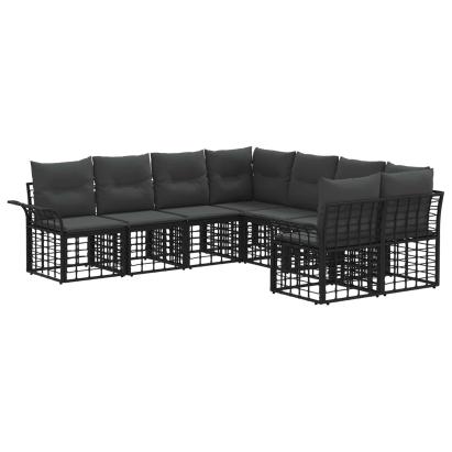 Set de canapele de exterior 8 pcs Negru și Gri închis Poliester GartenMobel Dekor