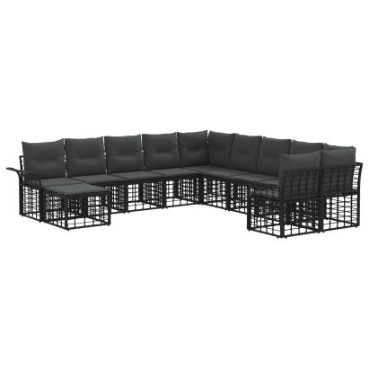 Set de canapele de exterior cu pernă 11 pcs Negru și Gri închis GartenMobel Dekor