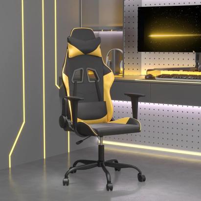 Scaun de gaming de masaj, negru și auriu, piele ecologică GartenMobel Dekor