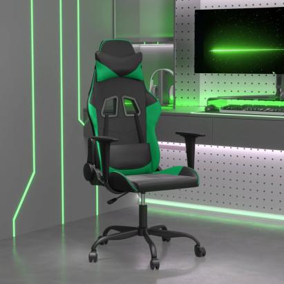 Scaun de gaming de masaj, negru și verde, piele ecologică GartenMobel Dekor