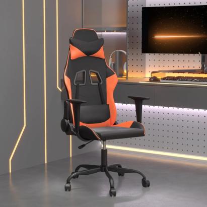 Scaun de gaming de masaj, negru și portocaliu, piele ecologică GartenMobel Dekor