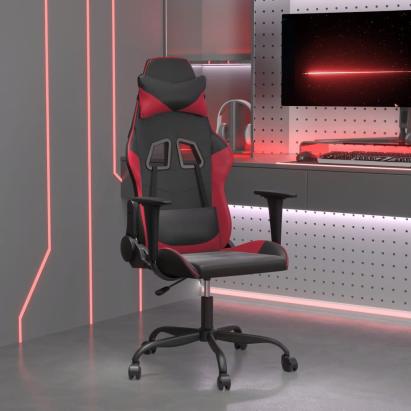 Scaun de gaming de masaj, negru și roșu vin, piele ecologică GartenMobel Dekor
