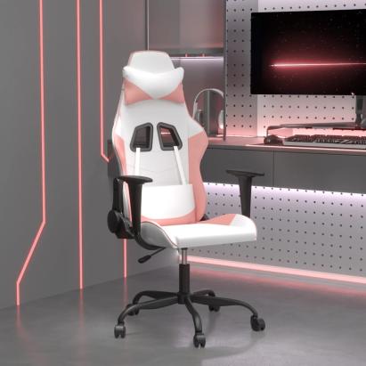 Scaun de gaming de masaj, alb și roz, piele ecologică GartenMobel Dekor