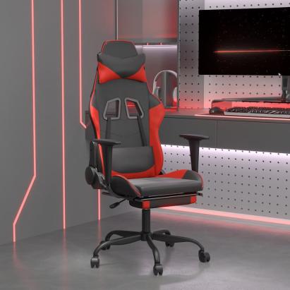 Scaun de gaming cu masaj/suport picioare, negru/roșu, piele eco GartenMobel Dekor