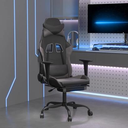 Scaun de gaming cu masaj/suport picioare, negru/gri, piele eco GartenMobel Dekor