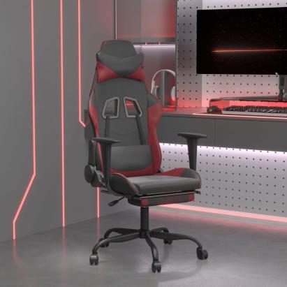 Scaun de gaming masaj/suport picioare negru/roșu vin piele eco GartenMobel Dekor