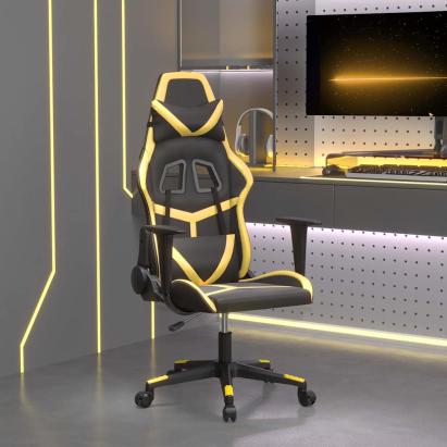 Scaun de gaming de masaj, negru și auriu, piele ecologică GartenMobel Dekor