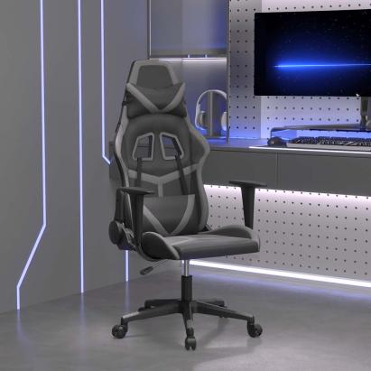 Scaun de gaming de masaj, negru și gri, piele ecologică GartenMobel Dekor