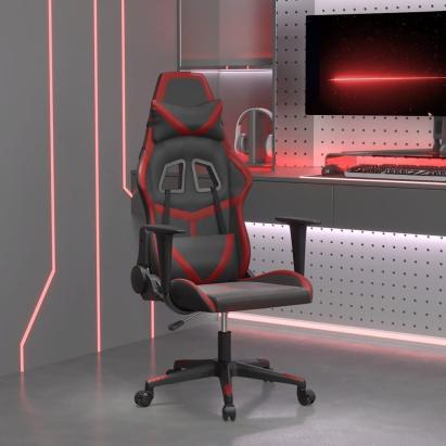 Scaun de gaming de masaj, negru și roșu vin, piele ecologică GartenMobel Dekor