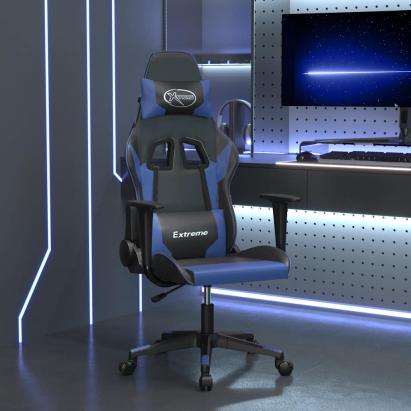 Scaun de gaming de masaj, negru și albastru, piele ecologică GartenMobel Dekor