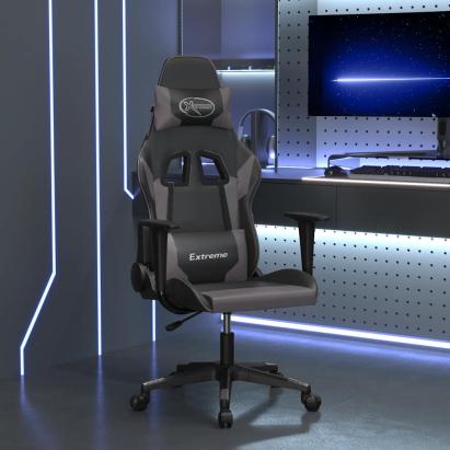 Scaun de gaming de masaj, negru și gri, piele ecologică GartenMobel Dekor