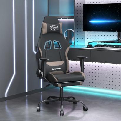Scaun de gaming cu masaj/suport picioare, negru / taupe, textil GartenMobel Dekor