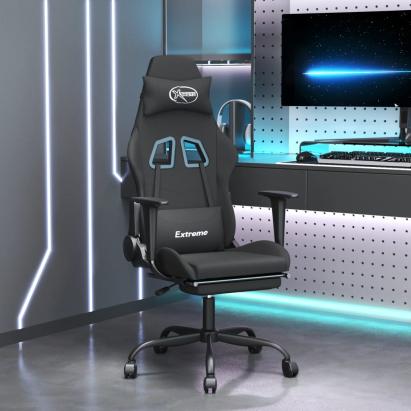 Scaun de gaming cu masaj/suport picioare, negru, textil GartenMobel Dekor