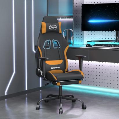 Scaun de gaming cu masaj/suport picioare, negru / oranj, textil GartenMobel Dekor